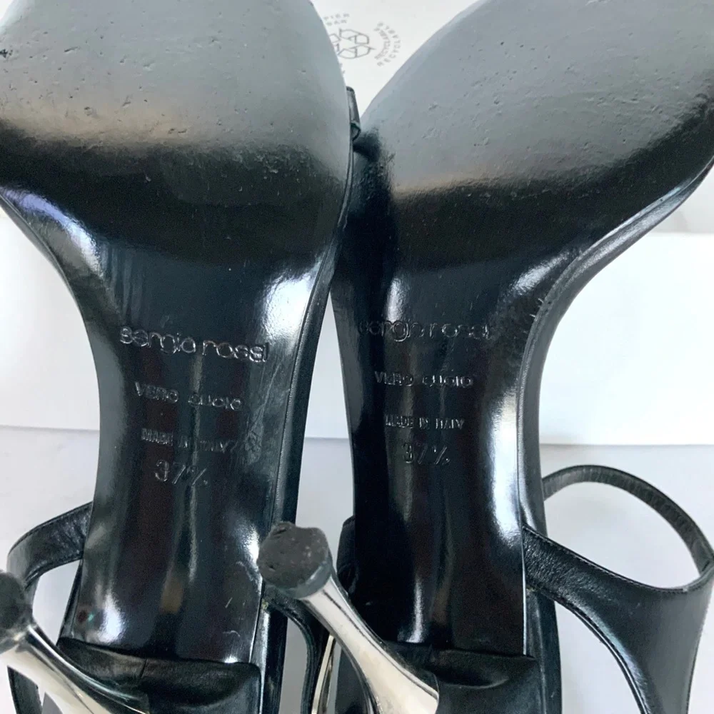 Sergio Rossi black  silver stiletto sandals heels 37.5
